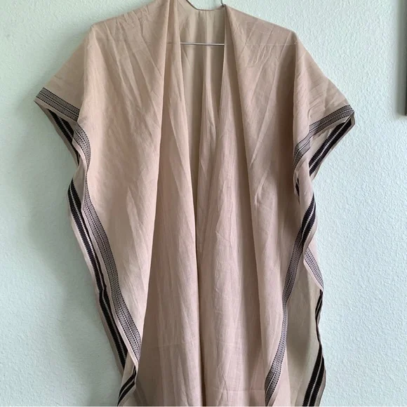 EILEEN FISHER 100% organic cotton embroidered hem serape scarf poncho shawl OS - Picture 8 of 16